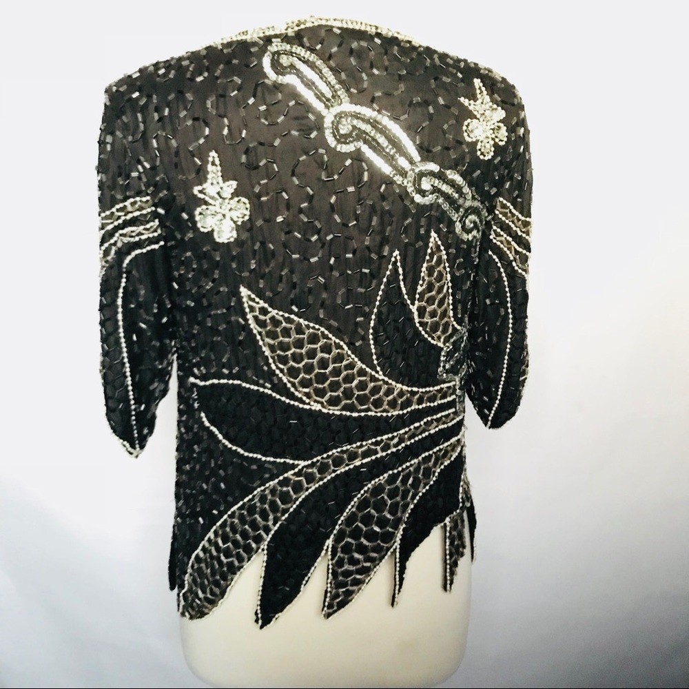 Vintage Black Sliver Sequins Beaded Top - Small - Picture 4 of 5